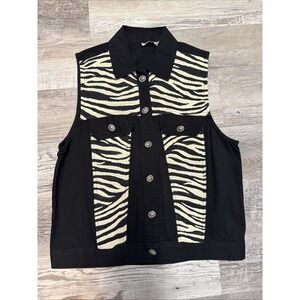 VTG Y2K 90s Shelly & Arnold Zebra Western Concho Buttons Boho Vest Shirt SZ‎ M